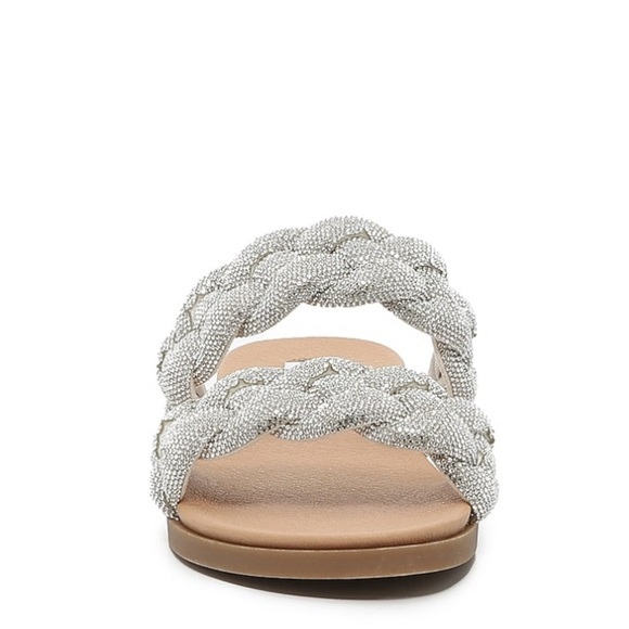 Steve Madden Dolay Silver Sparkly Gem Stone Bling Rope Slip On Flat Sandals Sz 8 - Picture 2 of 16